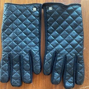 Ralph Lauren Black Quilted Wool/Nylon Leather Touch Gloves Womens Large